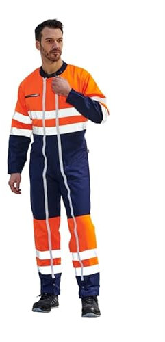 Hurry Jump Combinaison Espace Vert Voirie Mairie Haute visibilite Homme Cote de Travail Haute visibilite en 20471 Marine/Orange T2 : 40/42