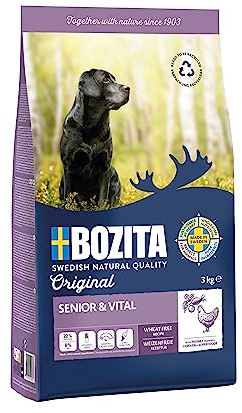Bozita Hundefutter Original Adult Senior Huhn – 3 kg weizenfreies Trockenfutter für ältere Hunde oder Hunde mit geringerem Aktivitätsniveau – Vollwertige Ernährung für EIN vitales Seniorenleben