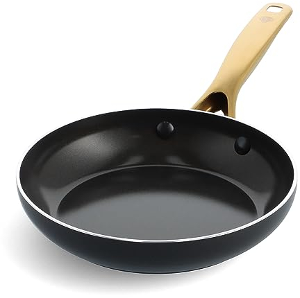 Blue Diamond Gold Bratpfanne, 20,3 cm, Keramik, antihaftbeschichtet, PFAS-frei, PFOA-frei, induktionsgeeignet, spülmaschinenfest, goldfarbener Griff, schwarz
