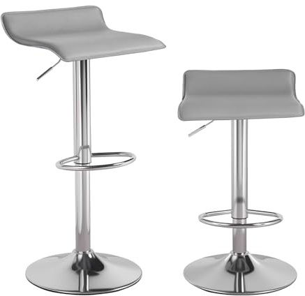 Panana Set of 2 Bar Stools Pub Home Breakfast Barstools Armless Backless Square Seat Swivel Chair (Grey)