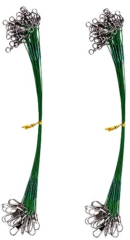 50 cables de pesca líderes de alambre de pesca, 30 libras de acero para señuelo de pesca con giros y broches para lucio oculto, línea principal oculta para evitar mordeduras de pez, 30 cm (verde)