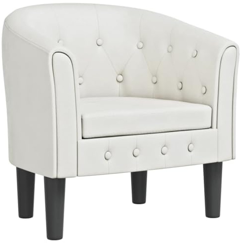 vidaXL Fauteuil Cabriolet, Chaise avec Accoudoirs, Canapé avec Dossier, Siège Rembourré, Meuble de Salon Chambre, Moderne, Blanc Similicuir