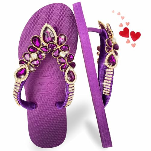 AdDRESSingMe Glam Strass Flip Flops für Damen, Violett, 38.5 EU