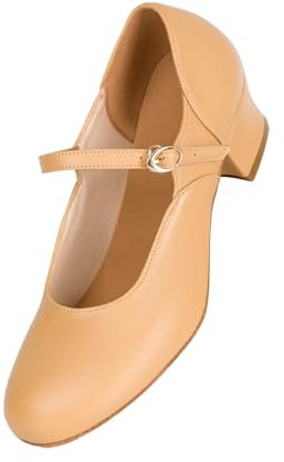 ARCLIBER Schwarze Charakterschuhe für Damen, niedriger Absatz, kubanischer Absatz, Tanzschuhe, Knöchelriemen, Tanzschuhe, Braun, 41 EU