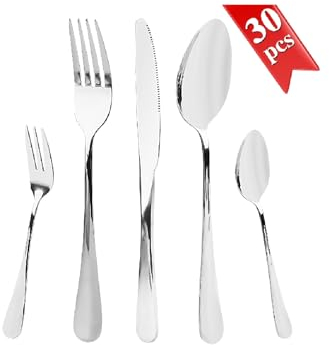 Set di Posate per 6 Persone, Posate Acciaio Inox 30 Pezzi, Set Posate con Coltello, Forchetta, Cucchiaio, Set di Posate Lucidate A Specchio, Posate Lavabili In Lavastoviglie