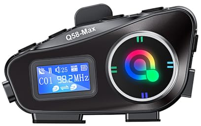 OBEST Interfono Moto Casco Auricolare 500M, Bluetooth Auricolare Casco Moto, Supporta FM Radio/TF Carta/Siri, Condividi Musica, IP65 Interfono Sistema Comunicazione con Luce Atmosferica, 1000mAh