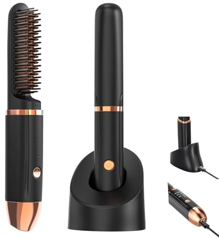 Brosse Lissante sans fil, Mini Peigne Lisseur Portable pour Femmes en Voyage, Chauffe Rapidement pour Barbe, Rechargeable par USB-C, idéal pour le Coiffage des Cheveux Fins et Droits