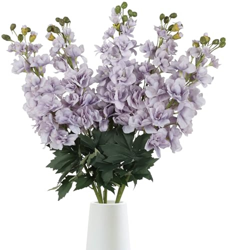 Tozeurty 5PCS Purple Delphinium Artificial Flowers 30.7 Artificial Snapdragon Flowers Long Stem Flowers Light Purple Larkspur for Wedding Centerpieces Bridal Shower Party Home Decor (Light Purple)