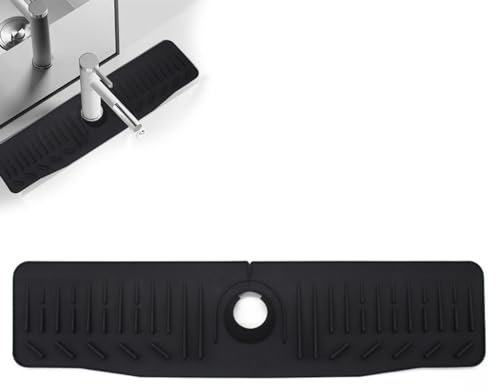 DONGKER Abtropfmatte Silikon, 60cm Abtropfgestell Geschirr, Spülbeckeneinlage unter Wasserhahn, Wasserhahn Spüle Spritzschutz Matte für Küche & Badezimmer, 60x14,7x2 cm