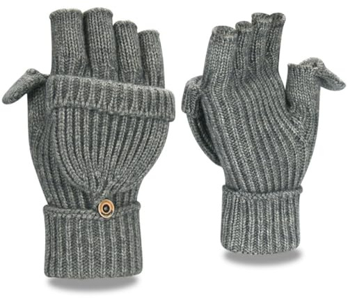 Yaopelky Guantes sin dedos para mujeres y hombres, guantes cálidos de invierno, guantes de punto de medio dedo, manoplas térmicas convertibles