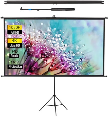 INMOZATA 100 inch Projector Screen and Stand/Wall/Ceiling Projection Screen Outdoor Indoor with 16:9 Ratio Matte White Screen & Ambient Light Rejecting Movie Screen for Garden Camping Home Theater