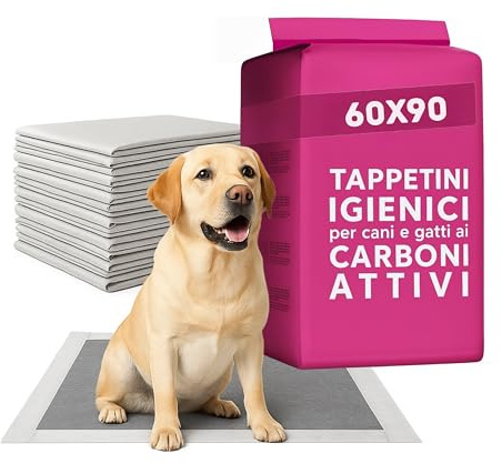 PetGnam 50 Traversine Cani 60x90 cm ai Carboni Attivi con Marcatore di Umidità - Tappetini Igienici per Cane - Traverse Super Assorbenti, Tappetino Antistrappo e Antiodore (60x90, 50 Traversine)