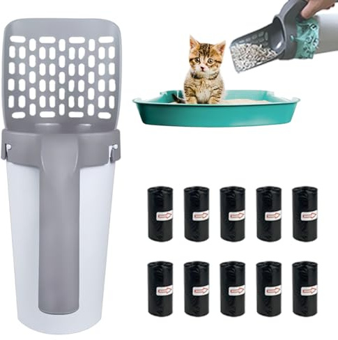 Cococheers Cat Litter Scoop With Stand,Cat Poop Scoop With 215 Garbage Collection Bags,Large Capacity Portable Litter Scoop,Litter Scoop Holder For Traveling Bedrooms And Living Rooms
