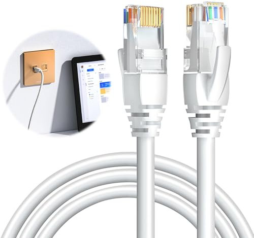 Cat 6 Ethernet Cable 5 M White High Speed Gigabit Cat6 Network Cord RJ45 10Gbps 250Mhz/s Internet Lan Wire Lead Patch Cable for Broadband Router Modem Smart TV PC Switches Laptop Gaming Xbox UTP CCA