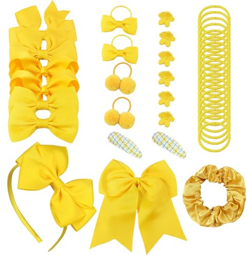 63PCS Yellow Hair Accessories, Children in Need Accessories, Yellow Hair Bows with Headbands Hair Clips Ponytail Holders & Elastics Full Set for Girls, Ideal for School Daily Use Birthday