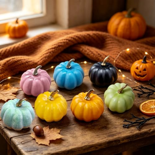 Små konstgjorda pumpor – 7 st skumdekorationer för höstskörd, tacksägelsedagen och halloween säsongsdekor, falska grönsaker för höst semester heminredning