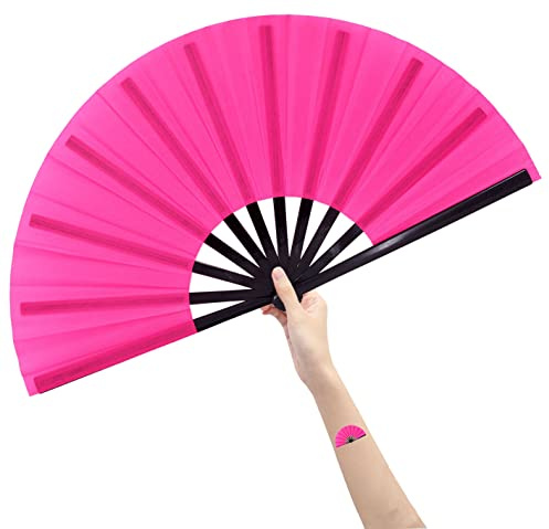 Amajiji Large Folding Hand Fan Rave Fan, Pink