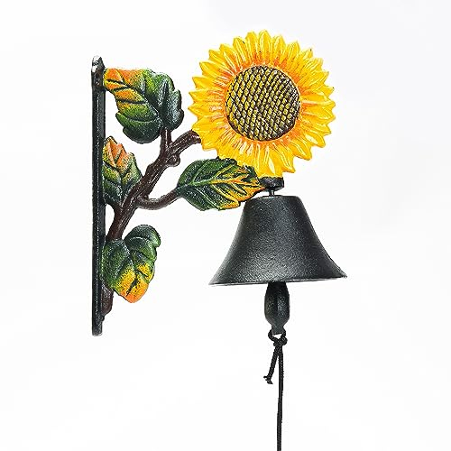 Sungmor Campana da parete in ghisa resistente – campana decorativa dipinta a mano di girasole – campanello da appendere a parete – per interni e esterni decorazione da parete per giardino