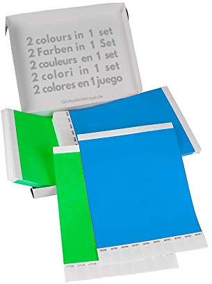 Set Economique! Bracelets d’admission GA Event Solutions en Tyvek, 500+500 pièces, vert + bleu clair