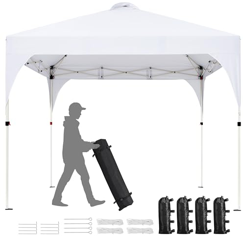 Yaheetech Faltpavillon 3x3 m Pop up Pavillon Gartenpavillon, Stabil Höhenverstellbar Wasserdicht Sonnenschutz, mit Entlüftung Rolltragetasche, für Outdoor Markt Garten Hof, Weiß