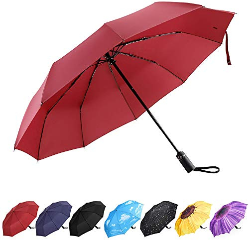 YumSur Compact Travel Umbrella - Windproof, Reinforced Canopy, Tested in 60mph Winds, 10 Ribs Reinforced Windproof Umbrella, One Touch Auto Open/Close Multiple Colors for Men & Women Blue