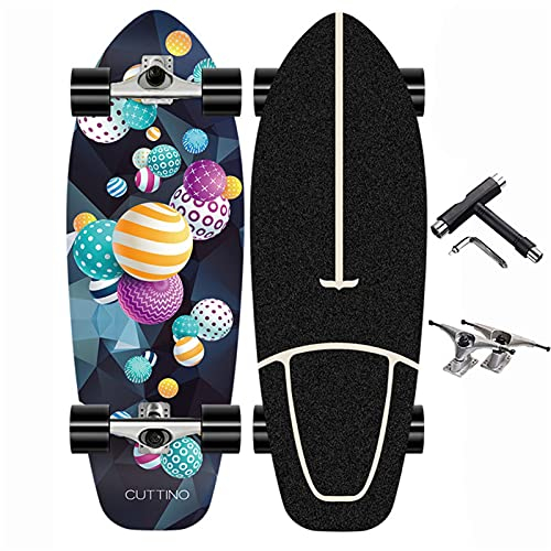 Skateboard Skaten Cruiser Boards Retro Komplettboard, Longboard Dance Surfbretter Für Teenager Anfänger Mädchen Jungen Erwachsene, 8 Lagen Maple Tricks Waveboard, 75*24cm, Maximale Belastung 150Kg,E