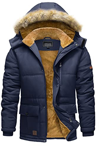 TACVASEN Men's Winter Coats with Hood Water Repellent Snow Jackets Windbreaker Hiking Fleece Parka Navy