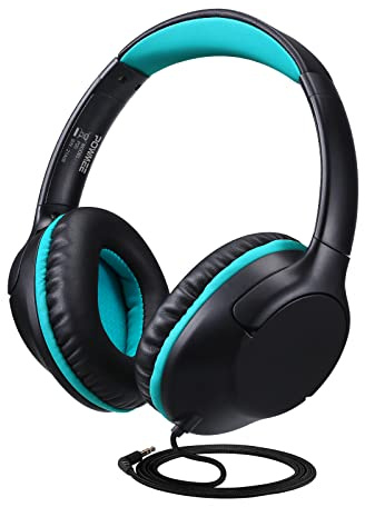 POWMEE Kids Headphones Over-Ear Headphones for Kids/Teens/School with 94dB Volume Limited Adjustable Stereo 3.5MM Jack Wire Cord for Fire Tablets/Travel/PC/Phones(Black)