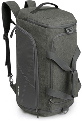 G4Free Zaino da viaggio a 3 vie, 45 l/60 l, grande borsa da palestra con scomparto umido e scomparto per scarpe per viaggi, nuoto, yoga, escursionismo, campeggio, Grigio, 45 L, Sportivo