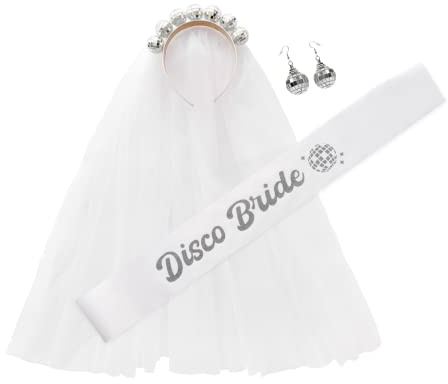 Last Disco Bachelorette Party Veil for Brides I Includes Disco Sash, Disco Earrings and Disco Bridal Veil for Bachelorette Party