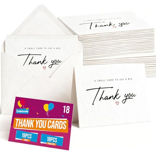 SOL 18x Thank You Cards with Envelopes - 250 GSM White Cardstock - A6 Size - Small Thank You Cards Multipack - Thankyou Cards Multipack - A Small Card to Say a Big Thank You