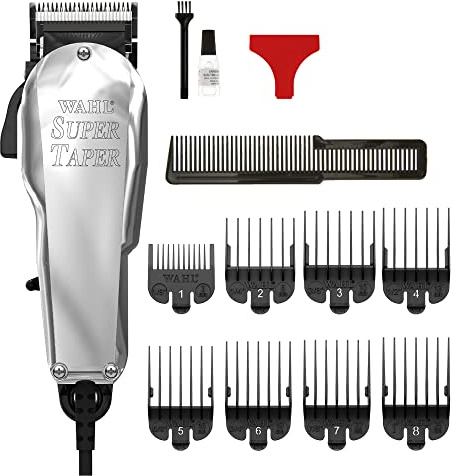 Wahl Chrome Super Taper, Professional Hair Clippers, Pro Haircutting Kit, Clippers for Bulk Hair Removal, Taper Fade, Adjustable Lever, Corded, Lightweight, Barbers Supplies