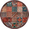 Teppich gegend Rund Große Wohnzimmer Round 200 cm Durchmesser, Kurzflor Wohnzimmerteppich Bunt Vintage Patchwork Rot Braun Orange Gelb Dunkelgrün Blau Carpet Living Room