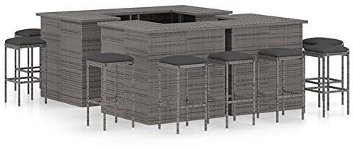 ZEYUAN Set de Bar para jardín 16 Piezas y Cojines ratán sintético Gris, Comedor Jardin, Conjunto Muebles Jardin Comedor, Set De Bar para Jardín, Mesas Sillas De Balcon - 3064930