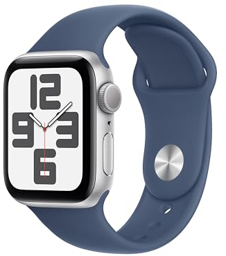 Apple Watch SE (2ᵉ génération) 40 mm GPS Montre connectée avec Boîtier en Aluminium Argent et Bracelet Sport Denim (S/M). Suivi activité et Sommeil, détection Accidents, Suivi fréquence Cardiaque