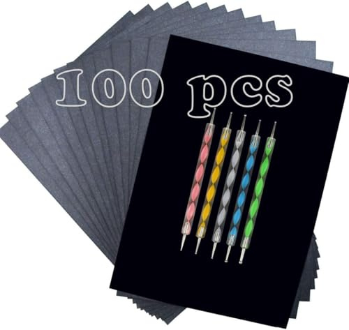Hongmeru 100 Sheets Black Carbon Paper for Tracing, A4 Carbon Transfer Paper, Carbon Paper Sheets with 5 Pcs Embossing Styluses, Carbon Copy Paper for Tracing on Fabric/Wood/Paper/Slate/Glass (Black)