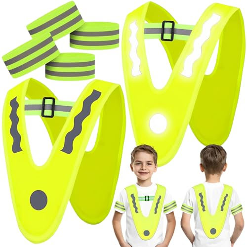 Mikqky 2 Stück Kinderwarnweste V-Form, Gelb Warnweste Kinder, Sicherheitsweste Kinder Fahrrad, Reflektierende Sicherheitsweste, Leichte Warnwesten K-inder (Grün)