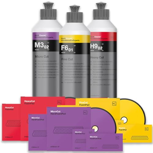 Wortek - Kit de polissage Koch Chemie avec tampon en mousse et chiffon assorti : HeavyCut + FineCut + Polissage Micro