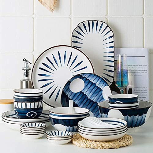 CWCQGH Vajilla de Porcelana de 48 Piezas, Servicio para 8 Personas, Juego Combinado de Cuencos, Platos de Postre y Platos hondos, Ideal para Fiestas Familiares en casa.