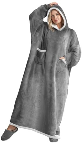 Coperta con Maniche e Doppie Tasche 140x80 cm, Felpa con cappuccio, Morbida Coperta Indossabile in Pile per Donna e Uomo, Calda e Soffice, Ideale per Divano, Letto, Relax, Inverno, Lettura o Film