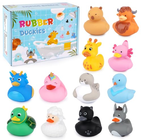 Juguetes de baño para niños pequeños, 12 unidades, mini pato de baño, bonito pato de goma para niños, ducha de bebé, playa y piscina, regalos para niños, cumpleaños o Navidad