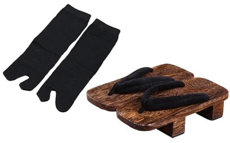 predolo 2 Piezas Zuecos Japoneses Zapatos de Madera Sandalias Tradicionales Pantuflas Unisex con Suela Ergonómica Y Calcetines Incluidos Adecuado para, multicolor, Calcetines blancos de 380 mm