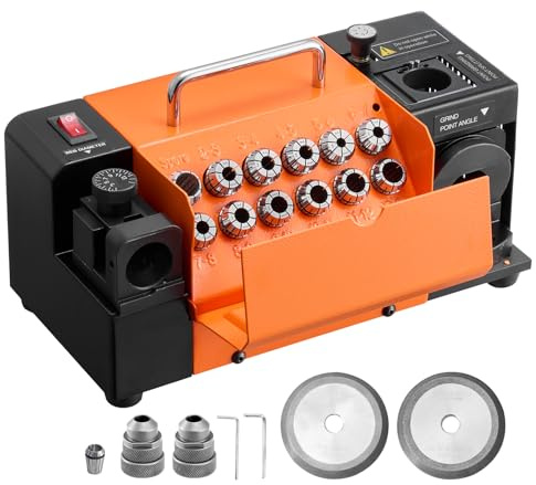 VEVOR Smerigliatrice Affilatrice per Punte da Trapano MR-13D, da 3–15 mm con Angolo di Smusso Regolabile, Labbro di Taglio Anteriore e Angolo di Punta di 95°-135°, con 13 Pinze, Mole CBN e SDC