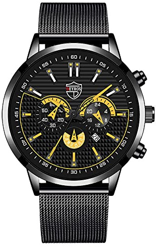 Mens Watches Casual Stainless Analog Quartz Watch Men Wristwatch Clock Business Date Casual Watch Binary Watches for Men (D, One Size)