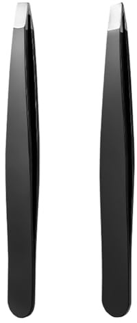YIKUBO Tweezers Eyebrows 2pcs,High-Precision Stainless Steel Tweezers Set for Ingrown Hair for Eyebrows, Nose Hairs, and Other Body Hair Black
