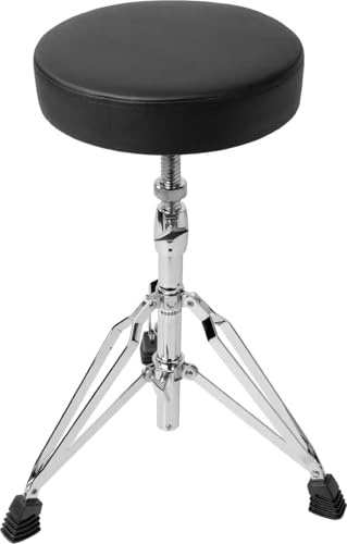 WOODBRASS DT10B Tabouret de Batterie Réglable - Siège Batteur Confortable avec Double Embase, Assise Ronde Rembourrée, Hauteur Ajustable 46,5-61 cm, Pieds Antidérapants