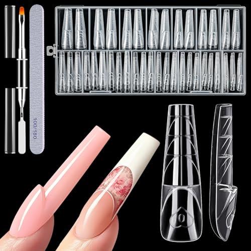 Kiiwah 150 Pezzi 3D Dual Nail Forms Set per Manicure Francese Spaziale, con Pennello e Lima, Unghie Ricostruzione Extension per French Nails, Unghie Incapsulate, Saloni, Principianti