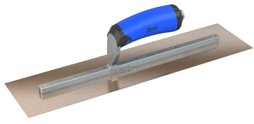 Bon Golden Stainless Steel Finishing Trowel - 13 x 5 | Professional Square-End Concrete Trowel with Comfort Wave Handle | Ergonomic Design for Precision Finishing