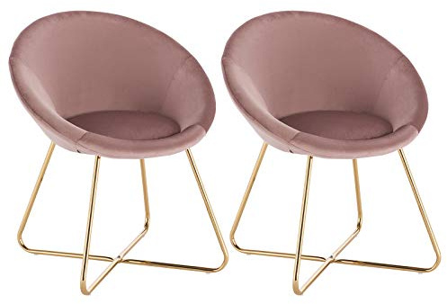 WOLTU Set di 2 Sedie sala da pranzo Sedie cucina moderne poltrona, Adatte per Sala pranzo Soggiorno, Camera da Letto, Schienale, Tessuto di velluto, Oro Metallo, Rosa BH217rs-2