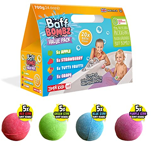 ZIMPLI - 20 x Bombe da Bagno, Crea un'Avventura da Bagno Frizzante, una Confezione Regalo di Bombe per un Bagno di Bolle, Bomboniere per Feste, Riempitivi per Sacchetti Regalo per Bambini